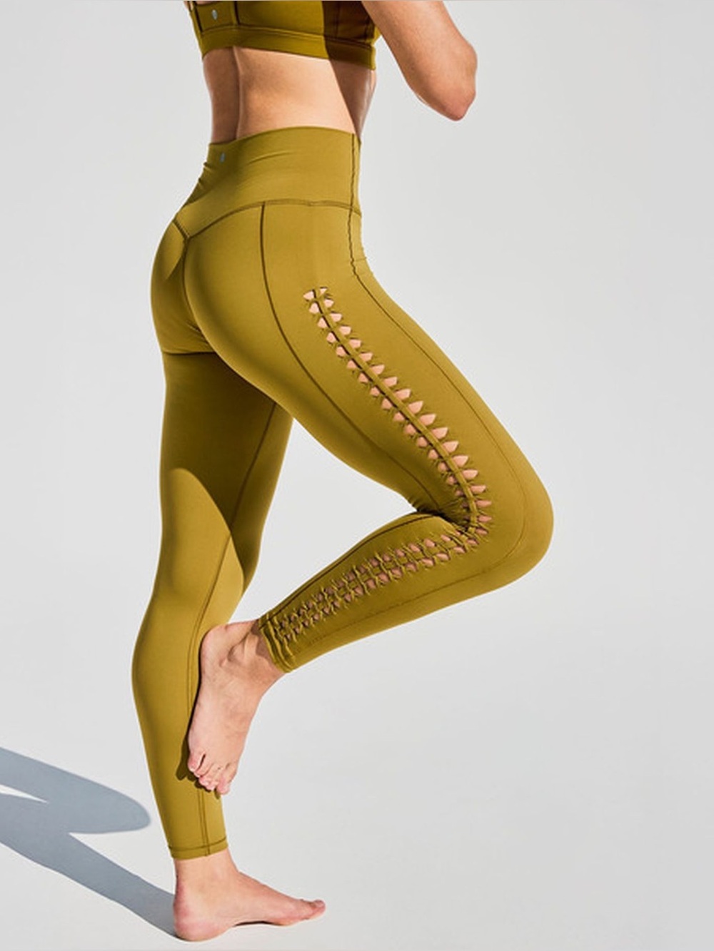 CALIA by Carrie Underwood Inspire Crochet 7/8 Leggings Sport Olive Bronze Size S